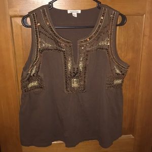Boston Proper brown beaded and sequin blouse